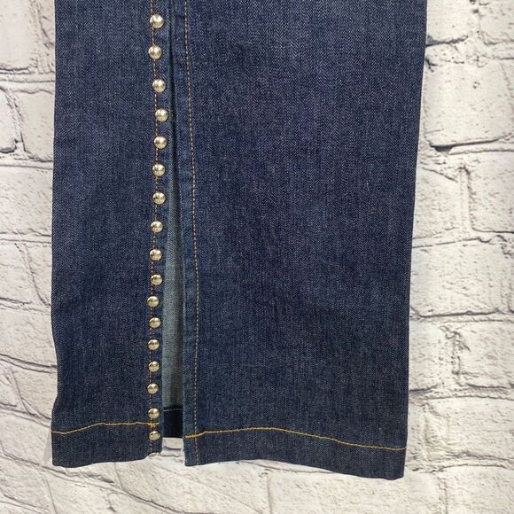 Bebe Studded Round Bottom Split Leg Flare Western Mid-Rise Cowgirl Jeans 30‎ - Picture 8 of 12